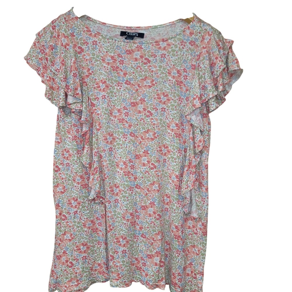Chaps Cottagecore‎ Womens Pink Floral Ruffle Flutter Sleeve M Gardenparty Fairy
